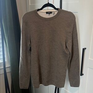 Theory Men's Taupe Crewneck Merino Wool Sweater
